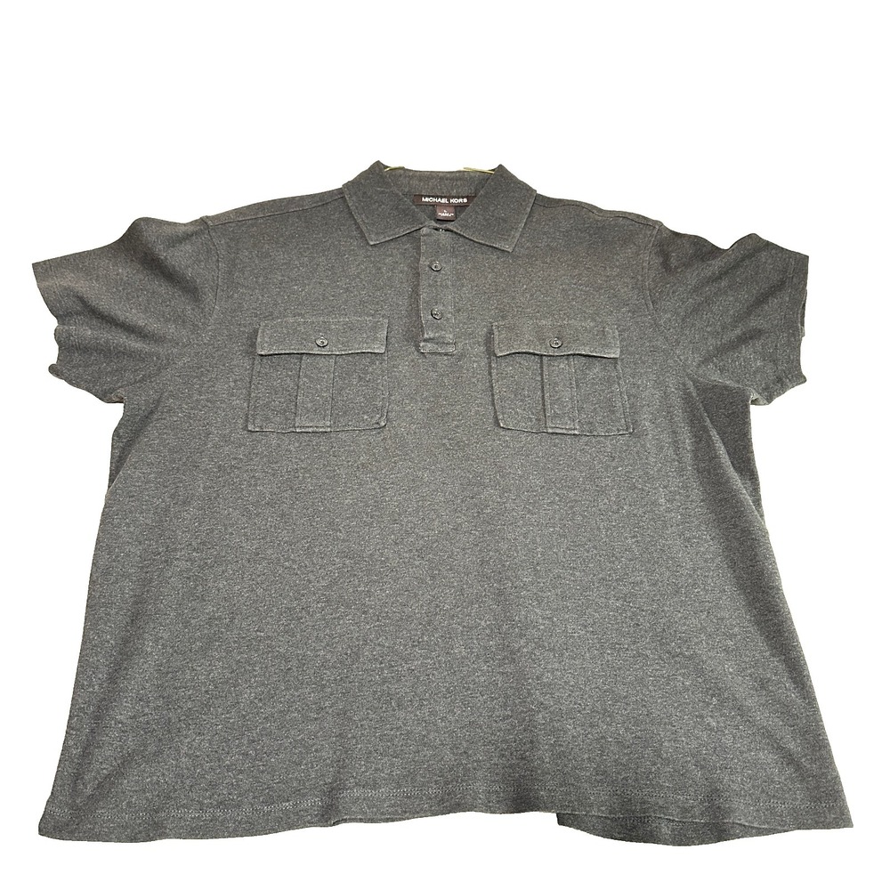 Michael Kors Polo Shirt Mens Large Gray Short Sleeve Casual Golf Double Pockets